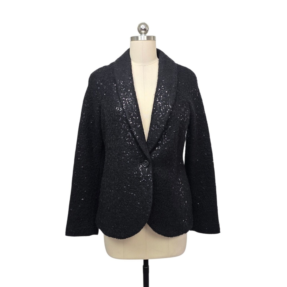 Banana Republic Womens Black Sequin Wool Blend Shawl Collar Blazer Jacket Size 6